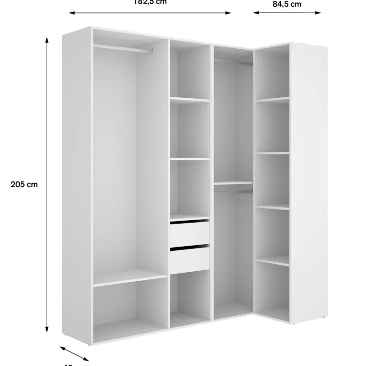 Cabina armadio angolare 183x205h cm con cassetti bianco rovere Vixa