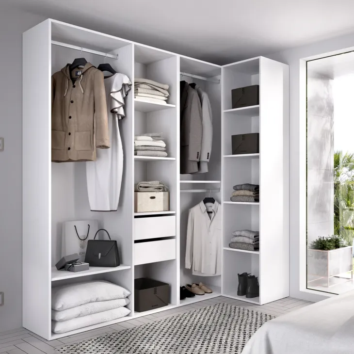 Cabina armadio angolare 183x205h cm con cassetti bianco rovere Vixa