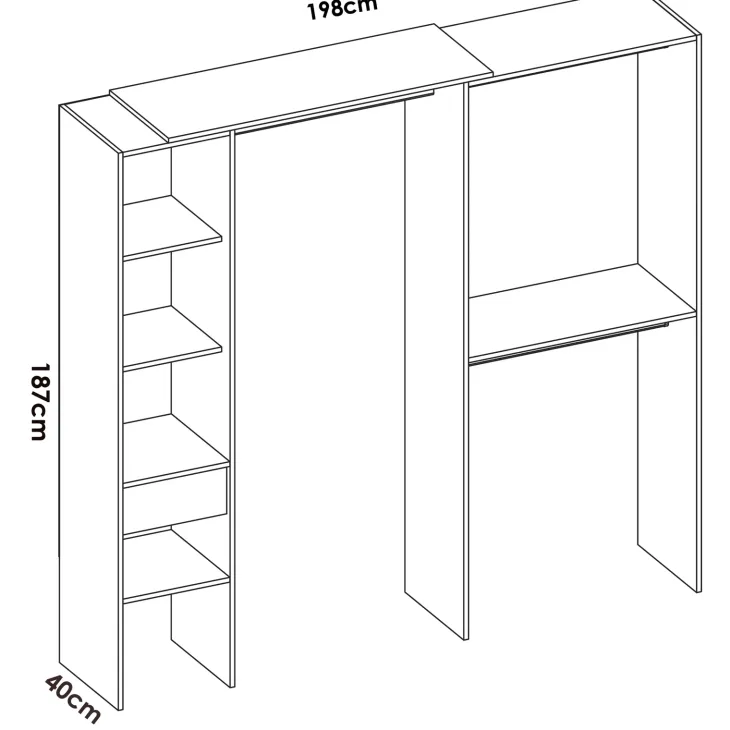 Cabina armadio angolare 137x187h cm con cassetti bianco Kora