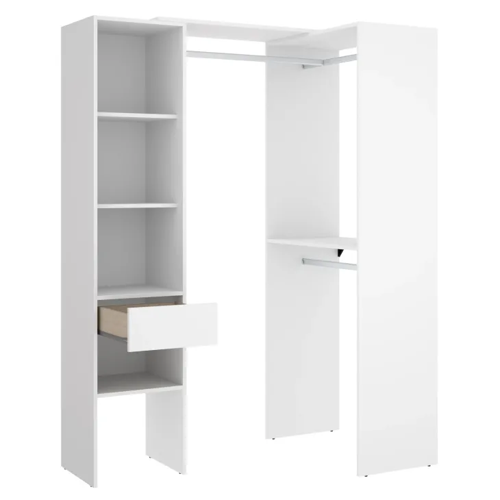 Cabina armadio angolare 137x187h cm con cassetti bianco Kora