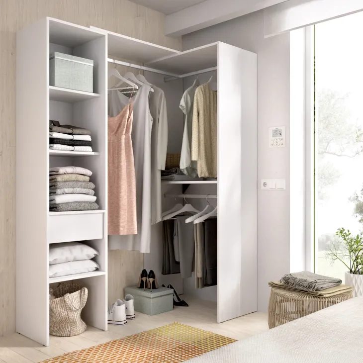 Cabina armadio angolare 137x187h cm con cassetti bianco Kora