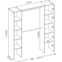 Cabina armadio 180x205h cm allungabile moderno aperto con tenda bianco Simpli