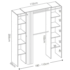 Cabina armadio 180x205h cm allungabile moderno aperto con tenda bianco Simpli