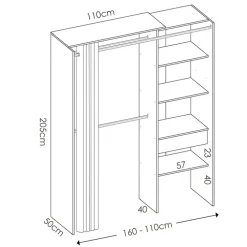 Cabina armadio 160x205h cm allungabile moderno aperto con tenda bianco Gover