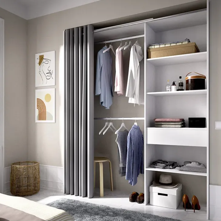 Cabina armadio 160x205h cm allungabile moderno aperto con tenda bianco Gover