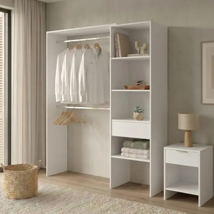 Cabina armadio 160x187h cm allungabile reversibile moderno aperto bianco Mobik