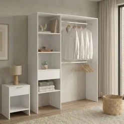 Cabina armadio 160x187h cm allungabile reversibile moderno aperto bianco Mobik