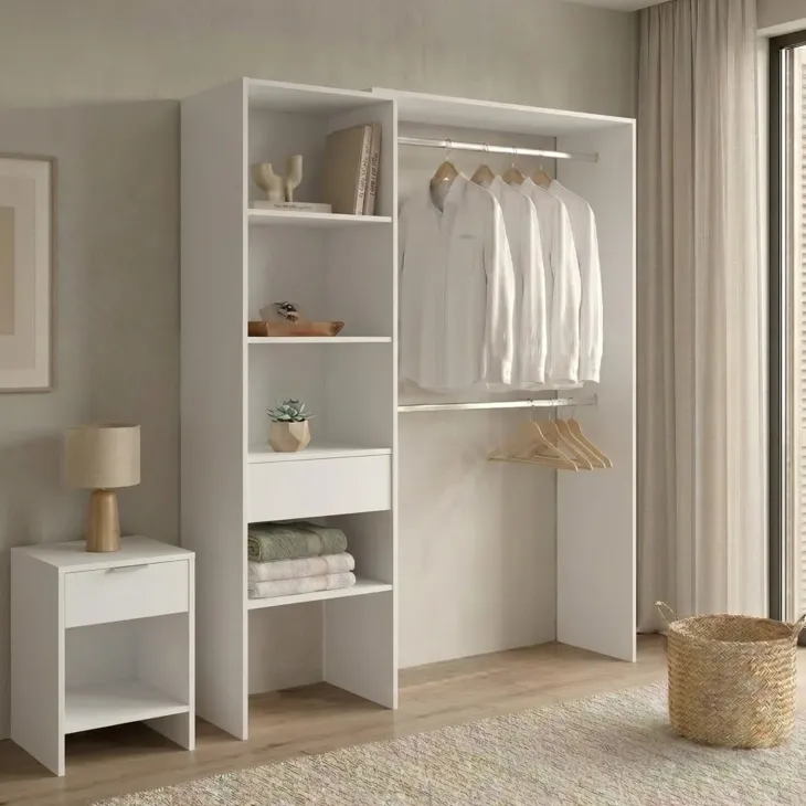 Cabina armadio 160x187h cm allungabile reversibile moderno aperto bianco Mobik