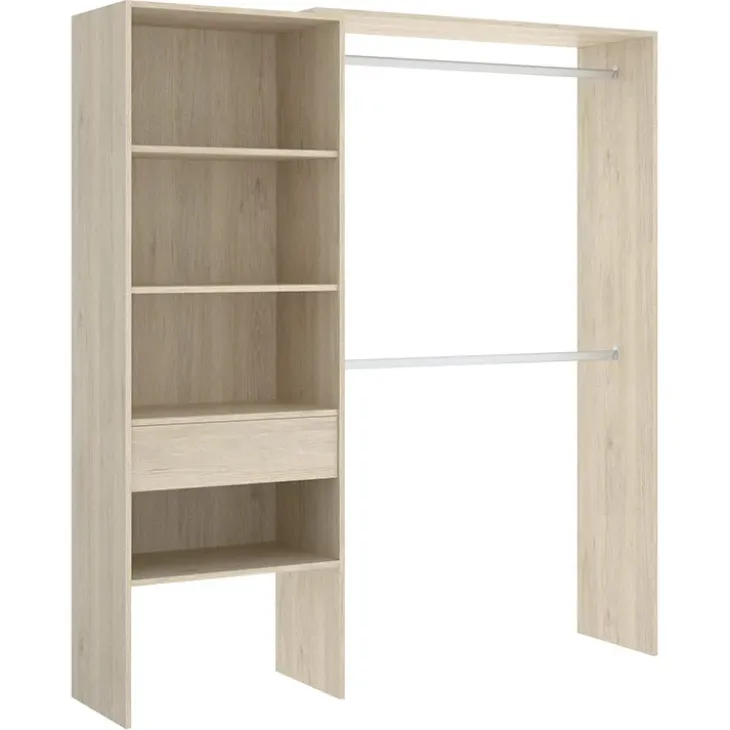 Cabina armadio 160x187h cm allungabile reversibile moderno aperto rovere Mobik