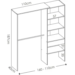 Cabina armadio 160x187h cm allungabile reversibile moderno aperto rovere Mobik