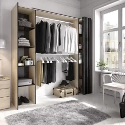 Cabina armadio 180x205h cm allungabile moderno aperto con tenda rovere grafite Simpli