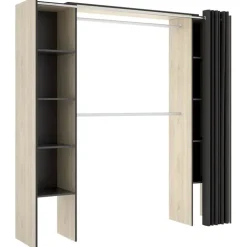 Cabina armadio 180x205h cm allungabile moderno aperto con tenda rovere grafite Simpli