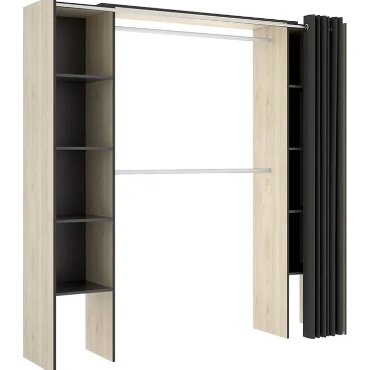 Cabina armadio 180x205h cm allungabile moderno aperto con tenda rovere grafite Simpli