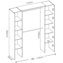 Cabina armadio 180x205h cm allungabile moderno aperto con tenda rovere grafite Simpli