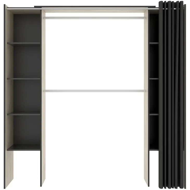 Cabina armadio 180x205h cm allungabile moderno aperto con tenda rovere grafite Simpli