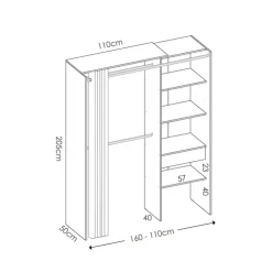 Cabina armadio 160x205h cm allungabile moderno aperto con tenda rovere noce Gover