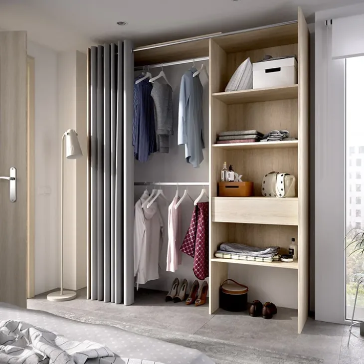 Cabina armadio 160x205h cm allungabile moderno aperto con tenda rovere noce Gover