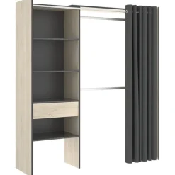 Cabina armadio 160x205h cm allungabile moderno con tenda rovere grafite Gover