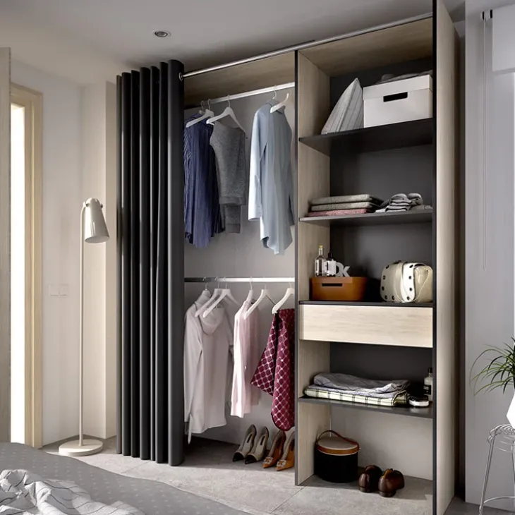 Cabina armadio 160x205h cm allungabile moderno con tenda rovere grafite Gover