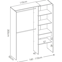 Cabina armadio 160x205h cm allungabile moderno con tenda rovere grafite Gover