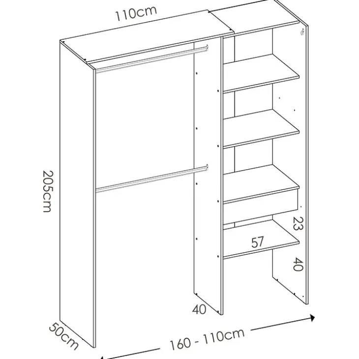 Cabina armadio 160x205h cm allungabile moderno con tenda rovere grafite Gover
