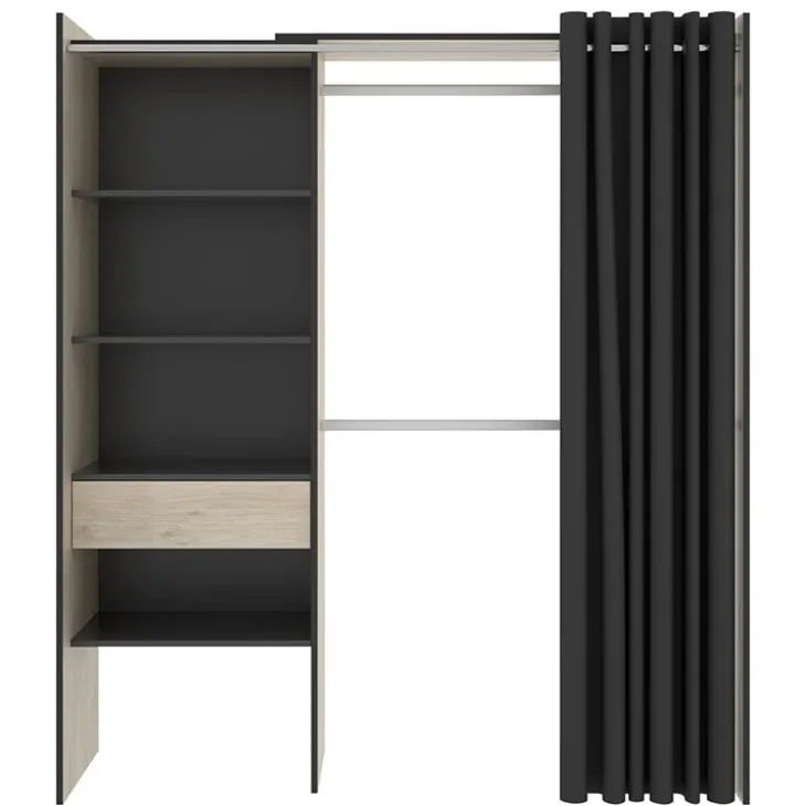 Cabina armadio 160x205h cm allungabile moderno con tenda rovere grafite Gover