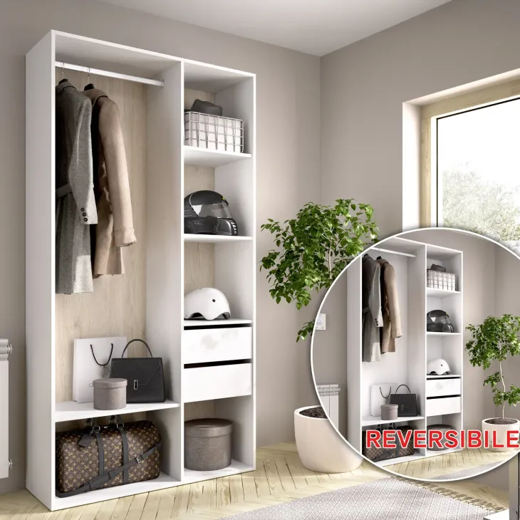 Cabina armadio 98x205h cm 2 cassetti con appendiabiti bianco rovere Vixa