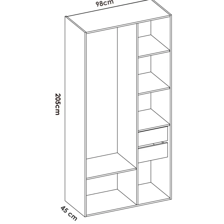 Cabina armadio 98x205h cm 2 cassetti con appendiabiti bianco rovere Vixa