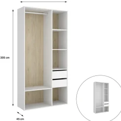 Cabina armadio 98x205h cm 2 cassetti con appendiabiti bianco rovere Vixa