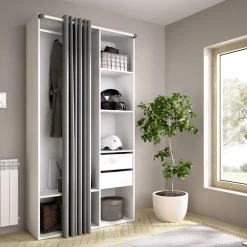 Cabina armadio 98x205h cm 2 cassetti con tenda bianco rovere Vixa