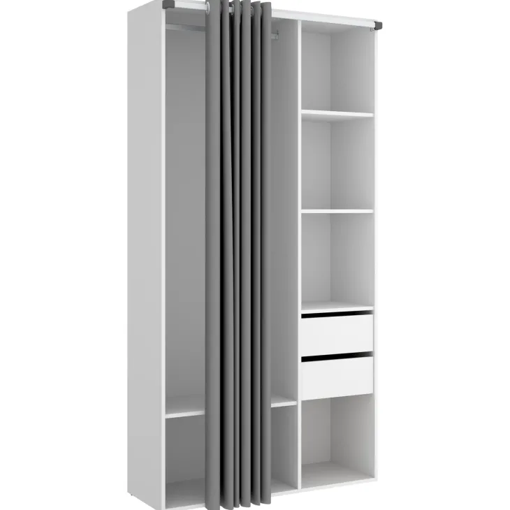 Cabina armadio 98x205h cm 2 cassetti con tenda bianco rovere Vixa