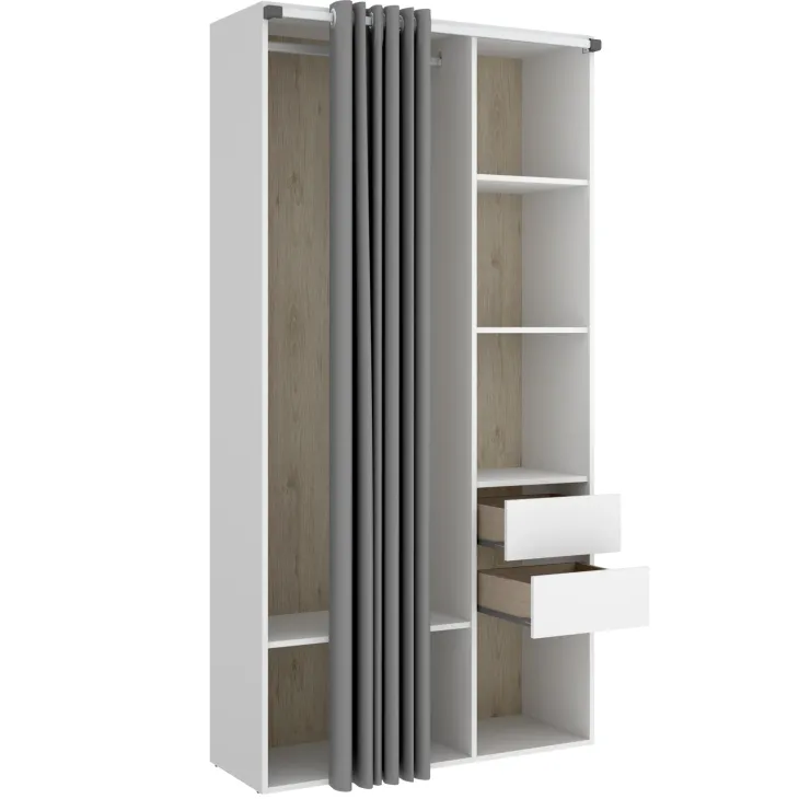 Cabina armadio 98x205h cm 2 cassetti con tenda bianco rovere Vixa
