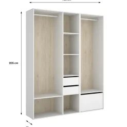 Cabina armadio 158x205h cm con 2 cassetti e scarpiera bianco rovere Vixa