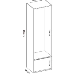 Cabina armadio 158x205h cm con 2 cassetti e scarpiera bianco rovere Vixa