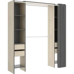Cabina armadio 179x205h cm con cassetti moderno aperto rovere e grafite Loder