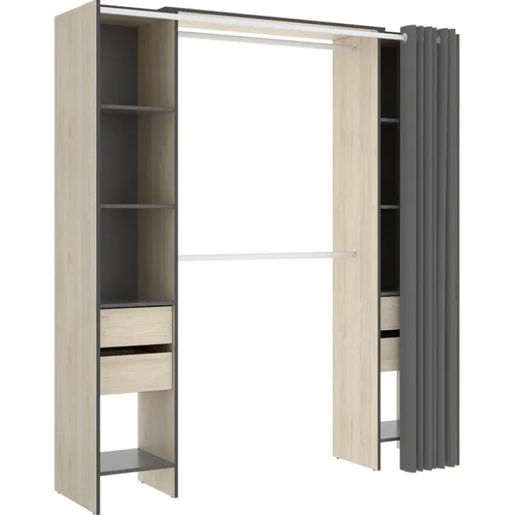 Cabina armadio 179x205h cm con cassetti moderno aperto rovere e grafite Loder