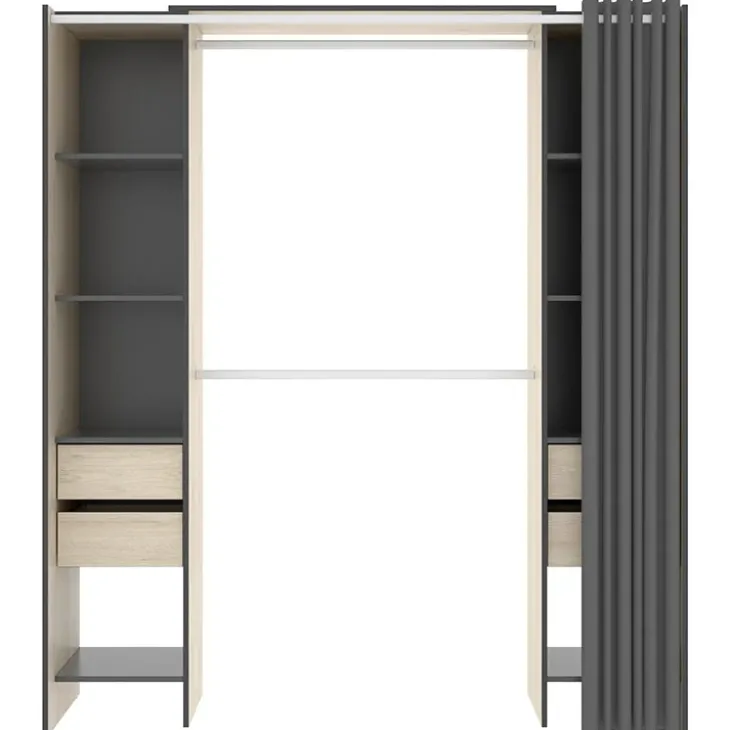 Cabina armadio 179x205h cm con cassetti moderno aperto rovere e grafite Loder