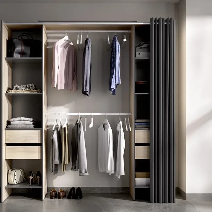 Cabina armadio 179x205h cm con cassetti moderno aperto rovere e grafite Loder