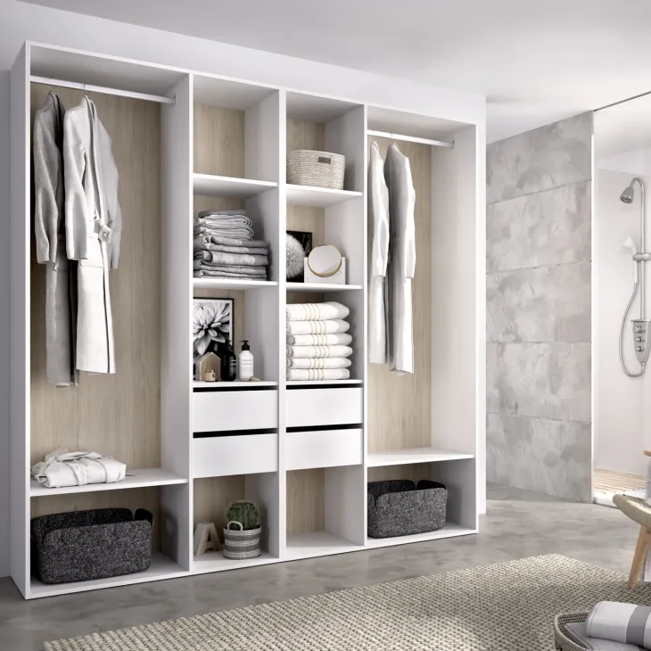 Cabina armadio 196x205h cm con 4 cassetti bianco rovere Vixa