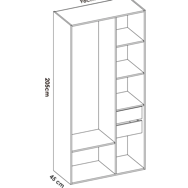 Cabina armadio 196x205h cm con 4 cassetti bianco rovere Vixa