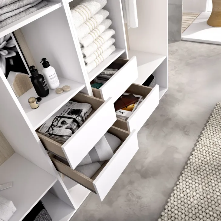 Cabina armadio 196x205h cm con 4 cassetti bianco rovere Vixa