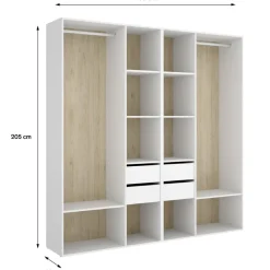 Cabina armadio 196x205h cm con 4 cassetti bianco rovere Vixa