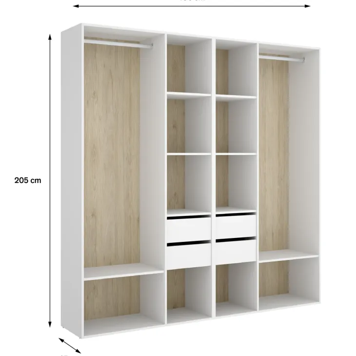 Cabina armadio 196x205h cm con 4 cassetti bianco rovere Vixa