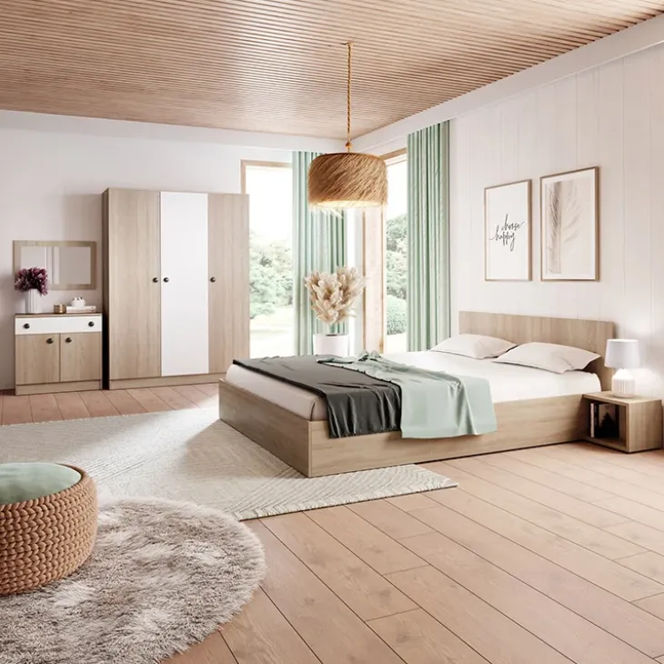 Camera completa matrimoniale con contenitore rovere bianco opaco Vieste