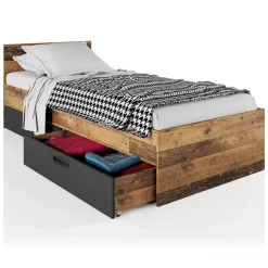 Camera da letto completa 2 letti singoli grafite rovere rustico Fada