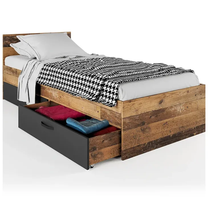 Camera da letto completa 2 letti singoli grafite rovere rustico Fada