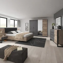 Camera da letto completa matrimoniale moderna grigio quercia Dable