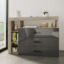 Camera da letto completa matrimoniale rovere antracite lucido Senna