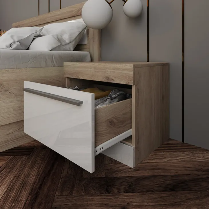 Camera da letto completa matrimoniale bianco lucido rovere sonoma Monaco