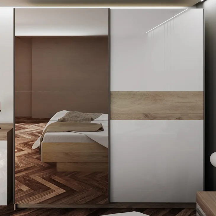 Camera da letto completa matrimoniale bianco lucido rovere sonoma Monaco